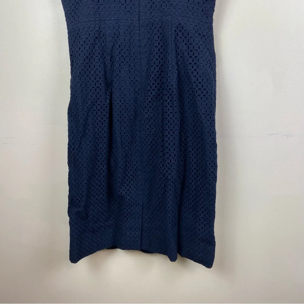 J Crew‎ Navy Blue Cotton High Next Eyelet Sheath Dress Size 0 Party Wedding - Picture 6 of 10
